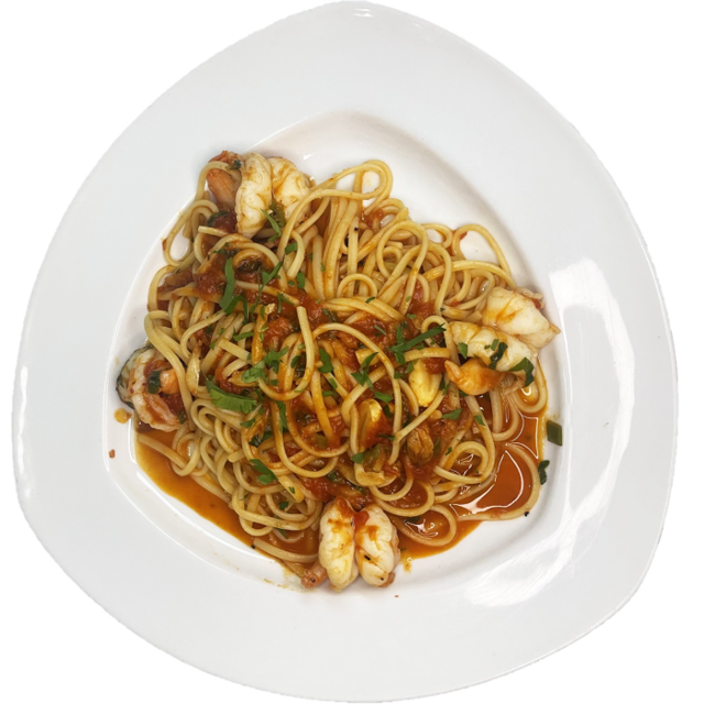 Fettuccine Gamberi Al Suga Bianco.