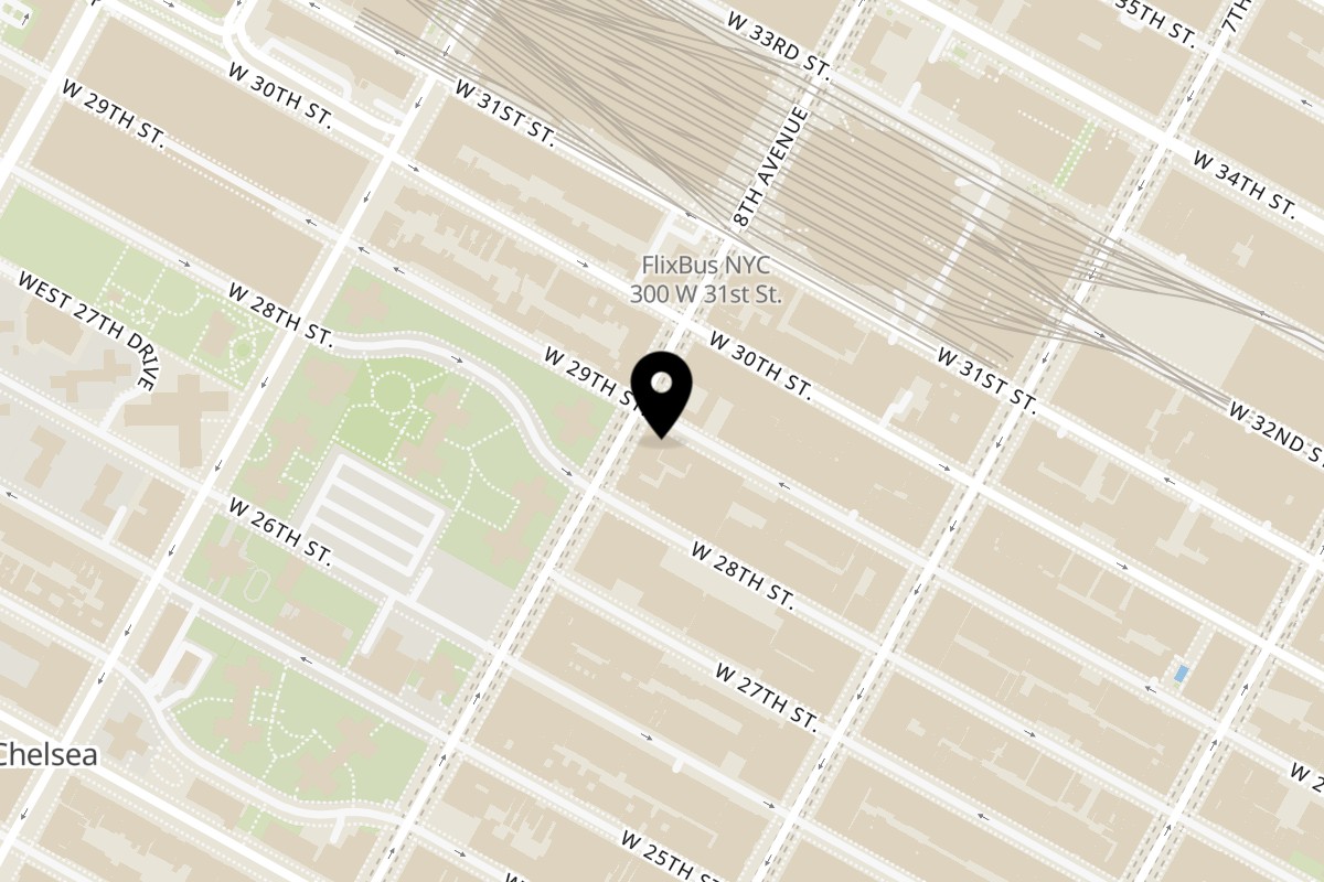 Map showing the location of Biricchino on 260 W 29th St in New York